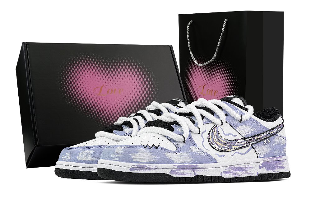 Nike Dunk Mysterious Near Death Heart Box Abrasion Resistant Low Top Skateboard Shoes Unisex Purple White