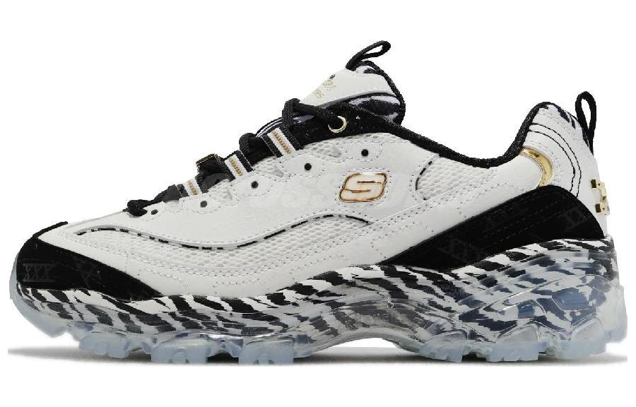 Skechers D'LITES CRYSTAL Low Top Chunky Sneakers Women's Black White Gold
