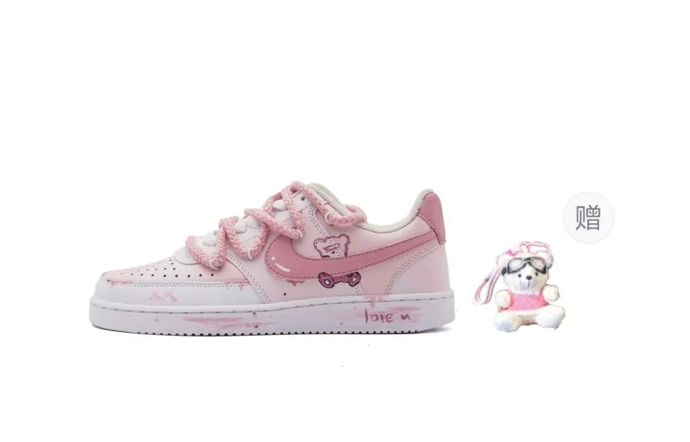 Nike Court Vision Abrasion Resistant Low top Skateboard Shoes Unisex Pink White