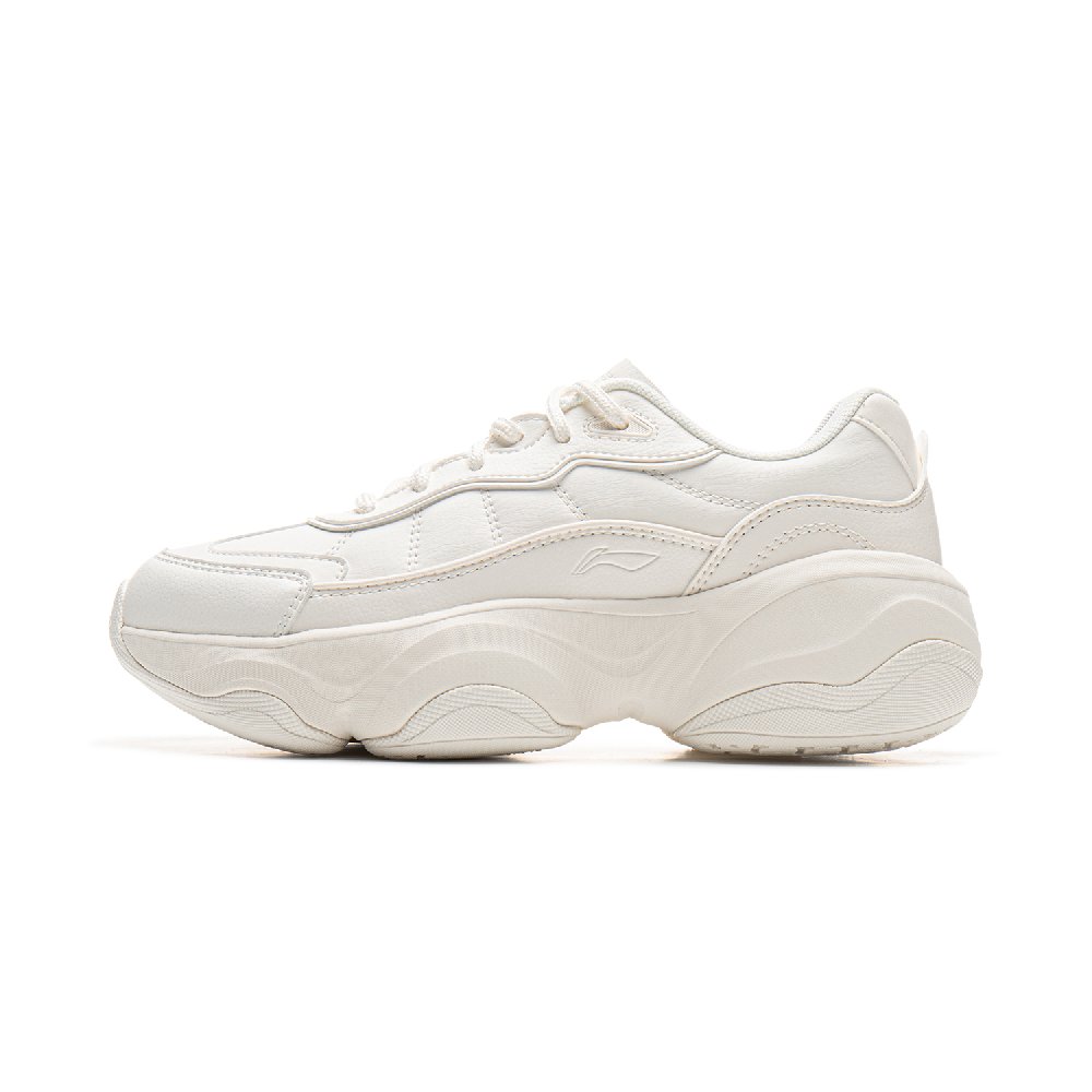 LiNing Honey Cushioned Wear Resistant Height Increasing Low Top Running Shoes Women's Mist White
