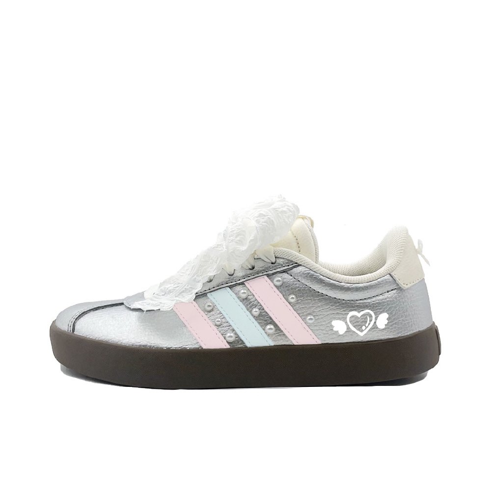 Adidas VL COURT 3.0 Abrasion Resistant Low Top Skateboard Shoes Unisex Blue Pink Silver