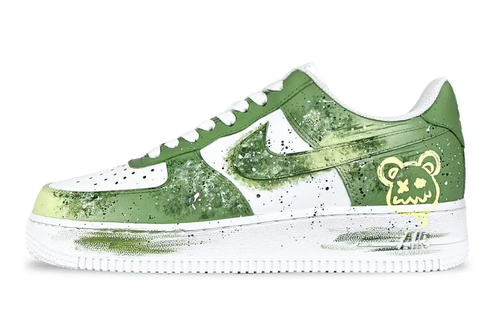 Nike Air Force 1 Sweet Beige Bear Cushioning Low top Skateboard Shoes Unisex Emerald Green