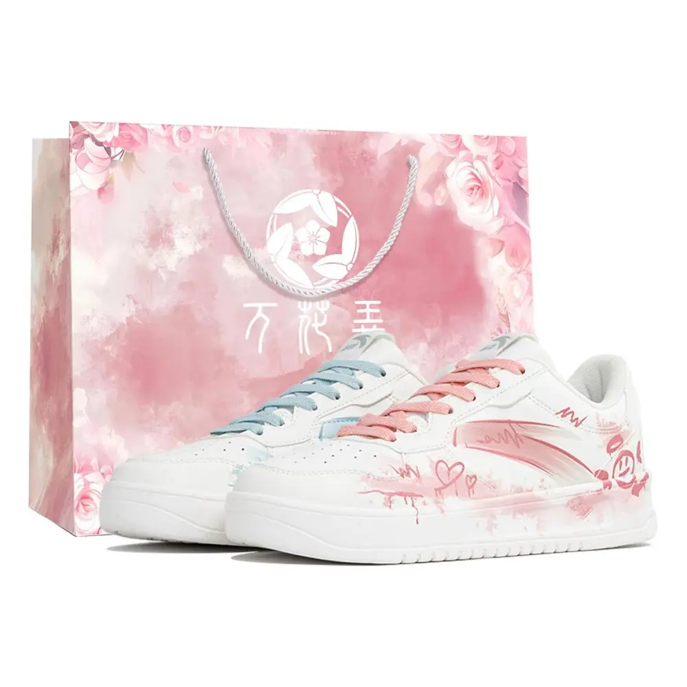 Anta Relaxed Slip Resistant Abrasion Resistant Low top Skateboard Shoes Unisex Pink Blue Mismatched