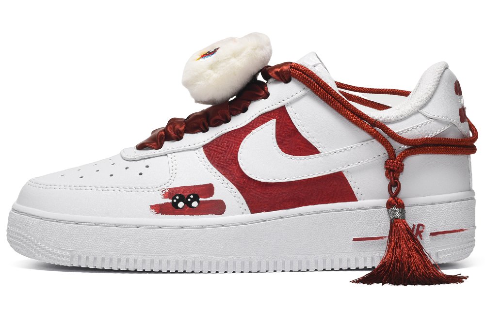 Nike Air Force 1 CUS ID CNY National Style Fringe Low-Top Skateboard Shoes Men's Red White