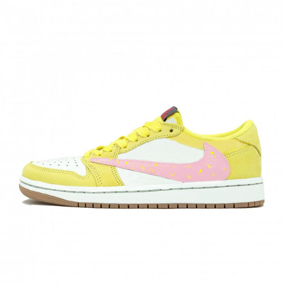 Travis Scott X JORDAN Air JORDAN 1 Vintage Basketball Shoes Women's Low Top Yellow, Pink