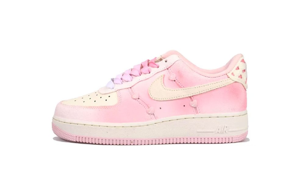Nike Air Force 1 White Peach Velvet SAML Low Top Skateboard Shoes Women's Pink White