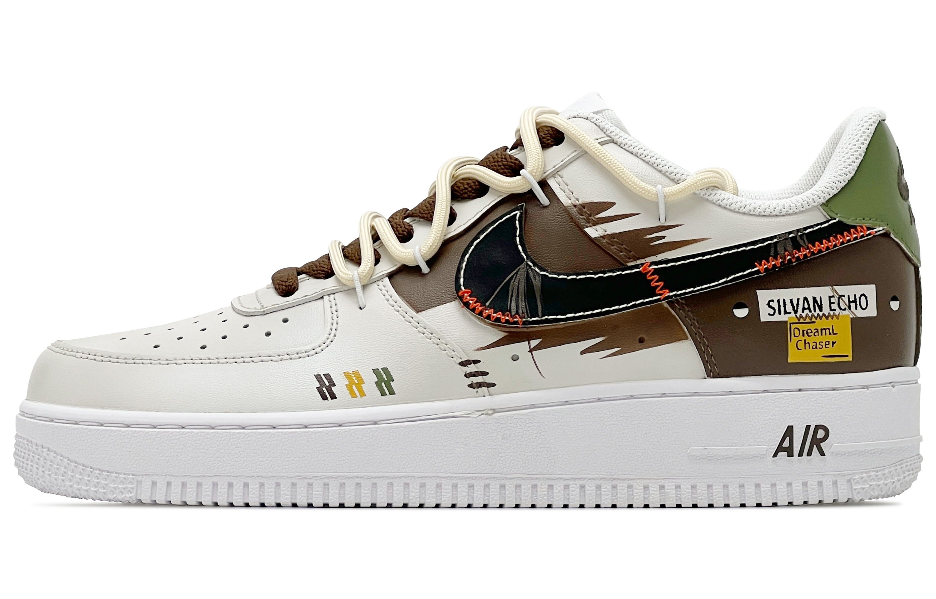 Nike Air Force 1 Abrasion Resistant Slip Resistant Low top Skateboard Shoes Men's Beige Brown Green