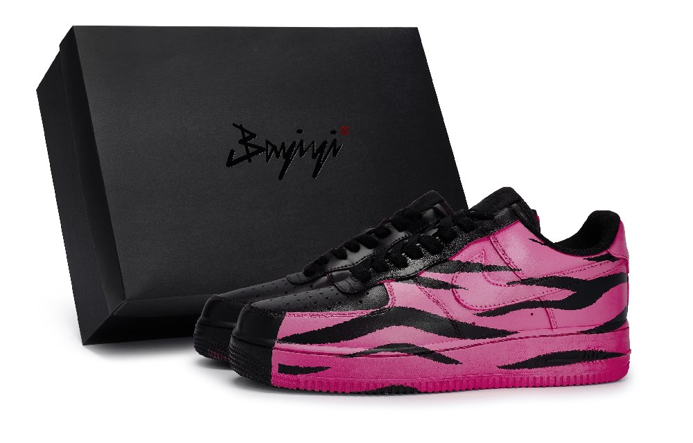 Nike Air Force 1 Anti-Slip Wear-Resistant Low-Top Skateboard Shoes Unisex Black Rose Red