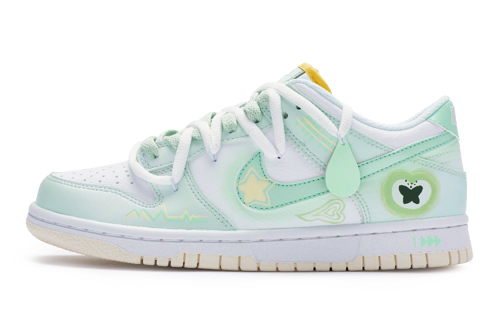 Nike Dunk Low Low-Top Skateboard Shoes GS White Green Yellow