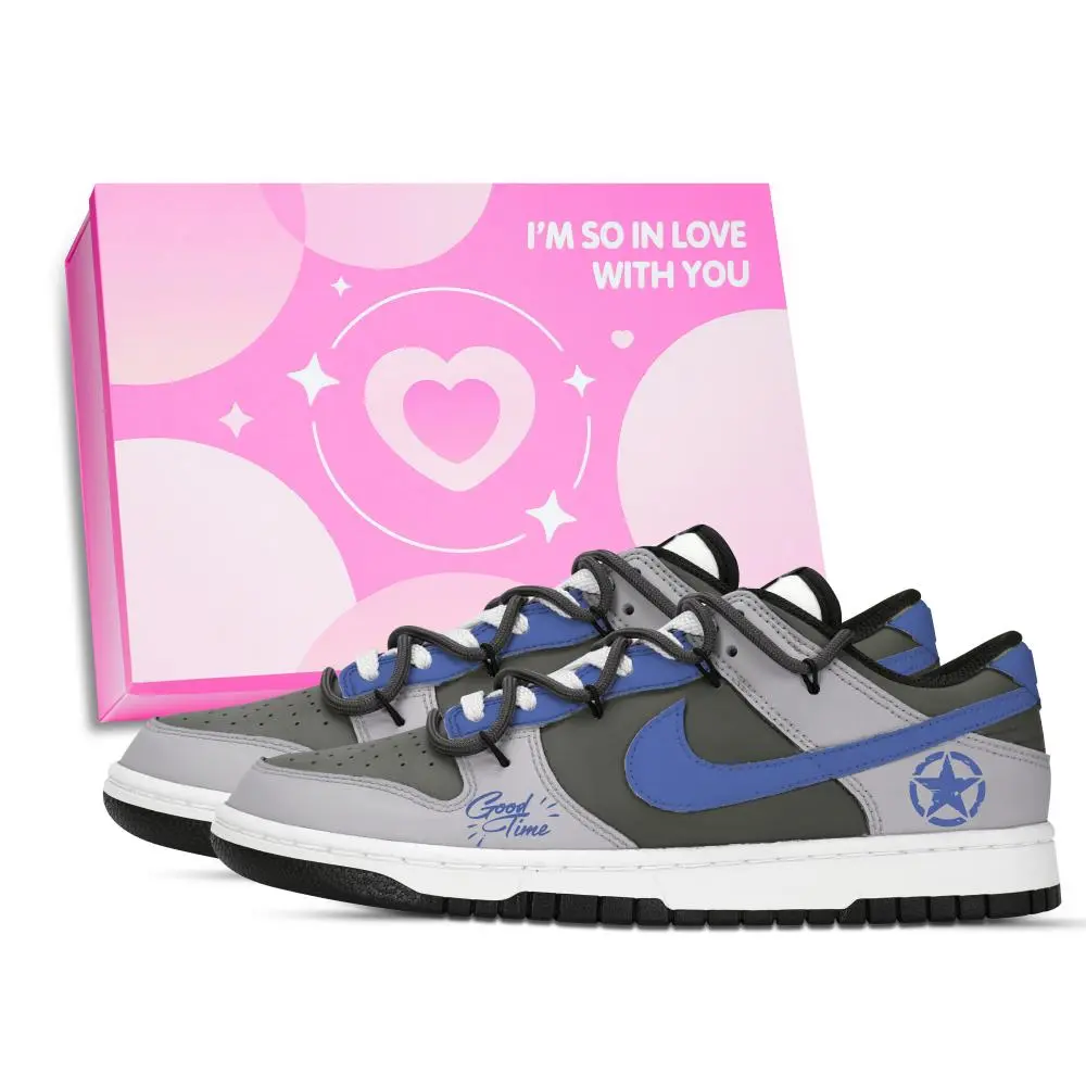 Nike Dunk Air Force Shoe Box Abrasion Resistant Low top Skateboard Shoes Unisex Gray Blue