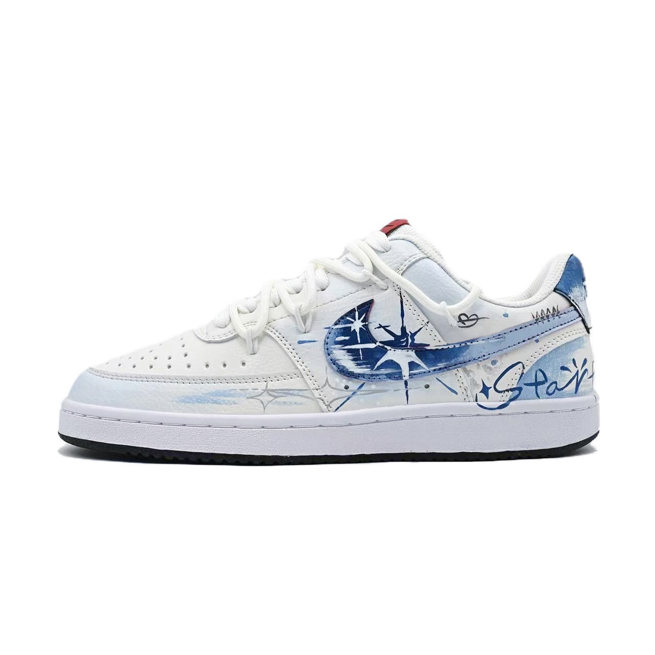 Nike Court Vision 1 Starry Sea Dream Abrasion Resistant Low top Skateboard Shoes Men's White Blue