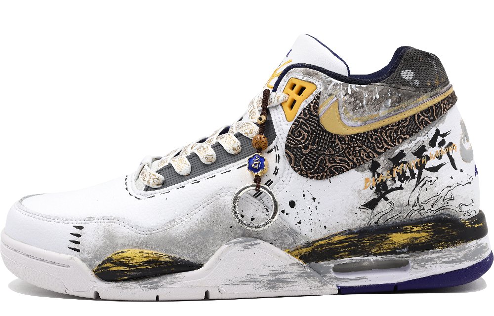 Nike Flight Legacy Box Action Anti-Slip Wear-Resistant Mid-Top Vintage Basketball Shoes Men's Black Gold