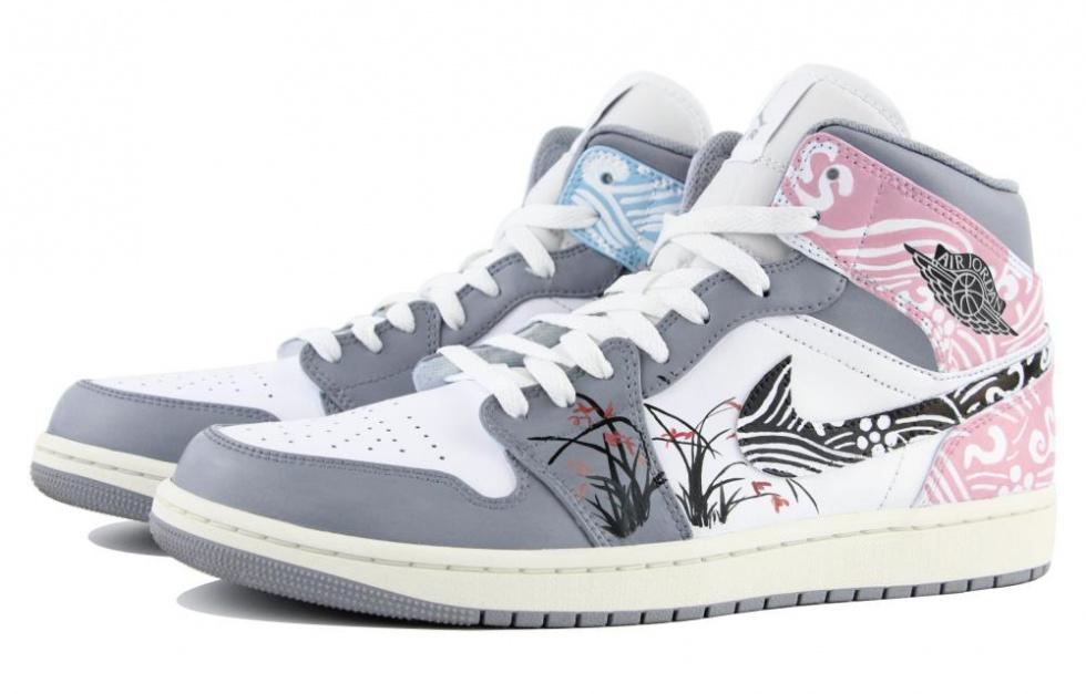 Jordan Air Jordan 1 Trendy Versatile Mid Top Vintage Basketball Shoes Men's Blue Pink Gray купить в интернет-магазине Yoocart с быстрой доставкой по России.