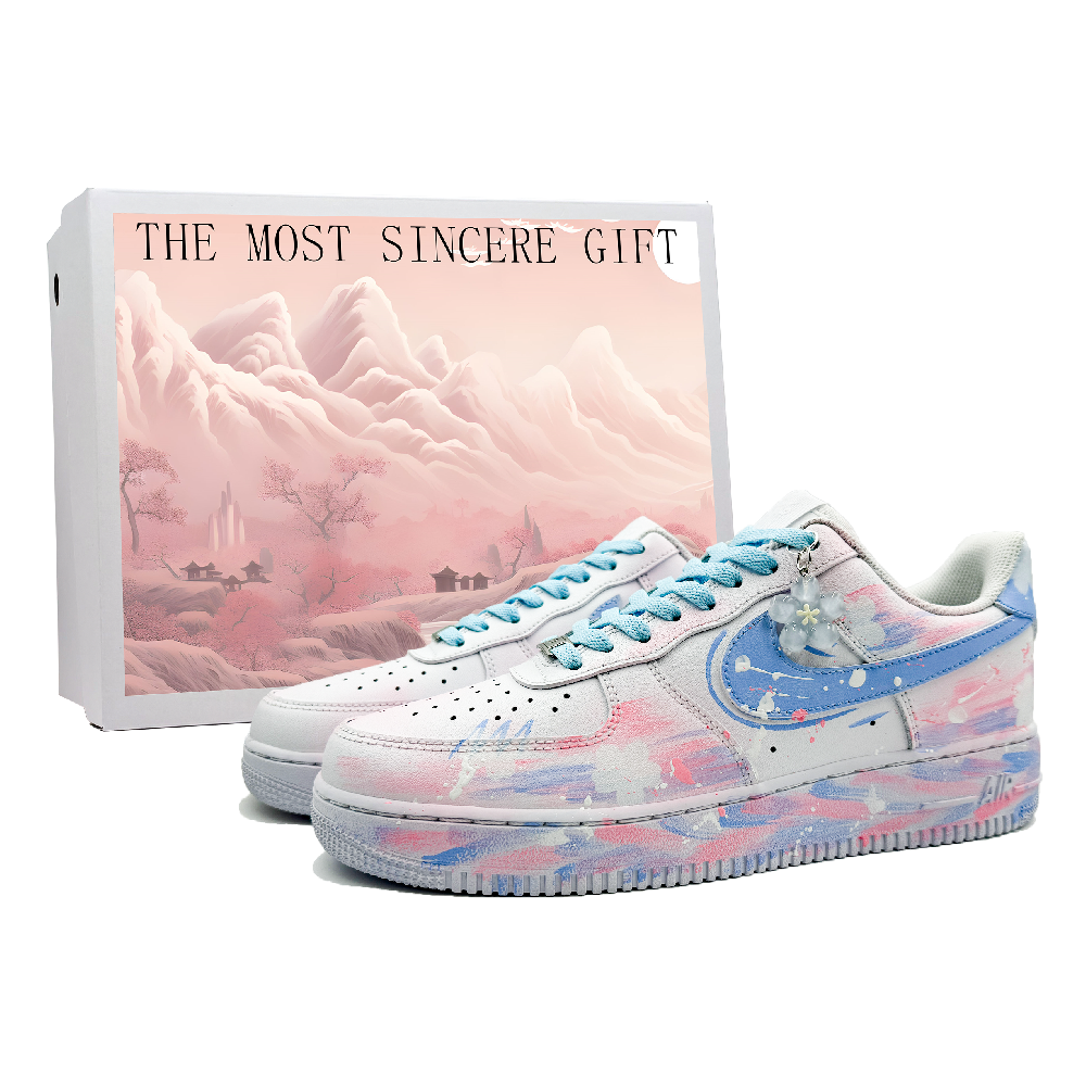 Nike Air Force 1 Wear-Resistant Slip-Resistant Low-Top Skateboard Shoes Unisex Pink Blue