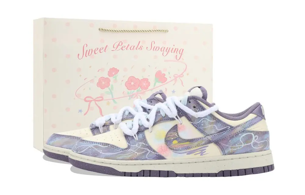 Nike Dunk Monet Sunrise Abrasion Resistant Low top Skateboard Shoes Unisex Purple White