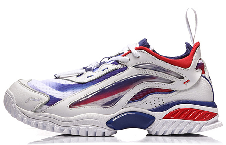 LiNing Aurora Skywalk Cushioned Slip-Resistant Mid-Top Chunky Sneakers Men's White Blue Red
