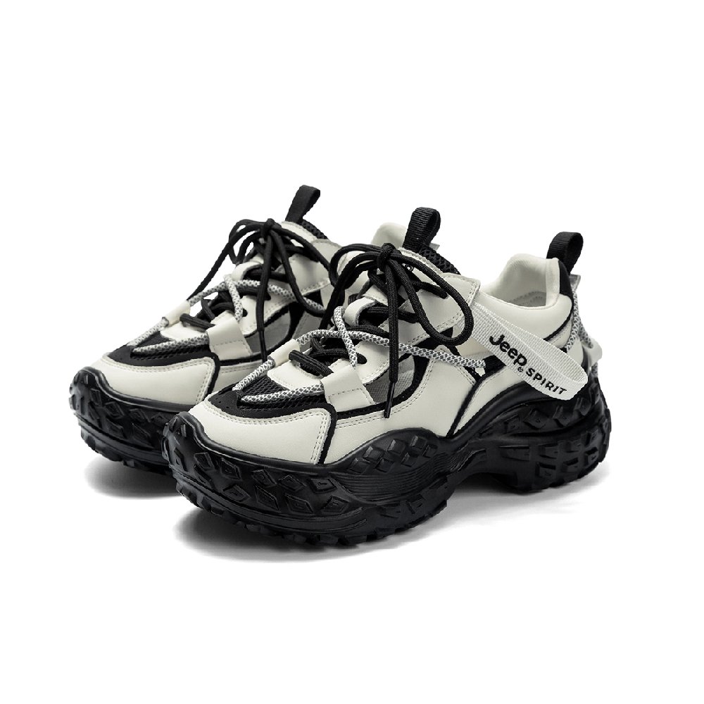 JEEP SPIRIT Wear-Resistant Low-Top Vintage Chunky Sneakers Women's White