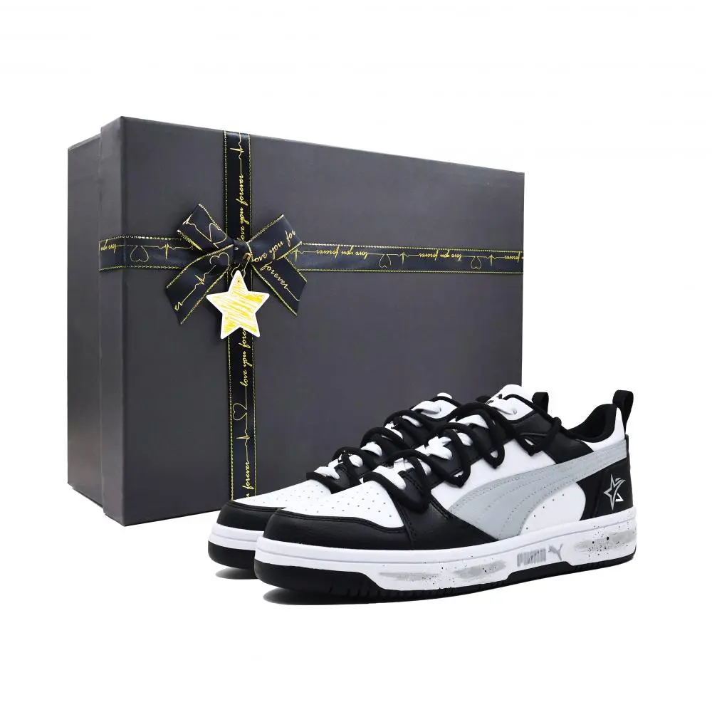 PUMA Rebound V6 Night Shooting Stars Anti Slip Wear Resistant Low Top Skateboard Shoes Unisex Black White Gray