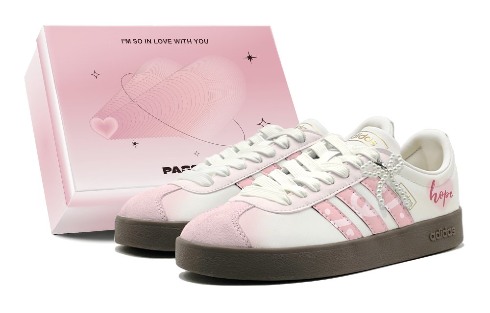 Adidas Vl Court Fall Winter Renewal Anti Slip Wear Resistant Low Top Skateboard Shoes Unisex Pink