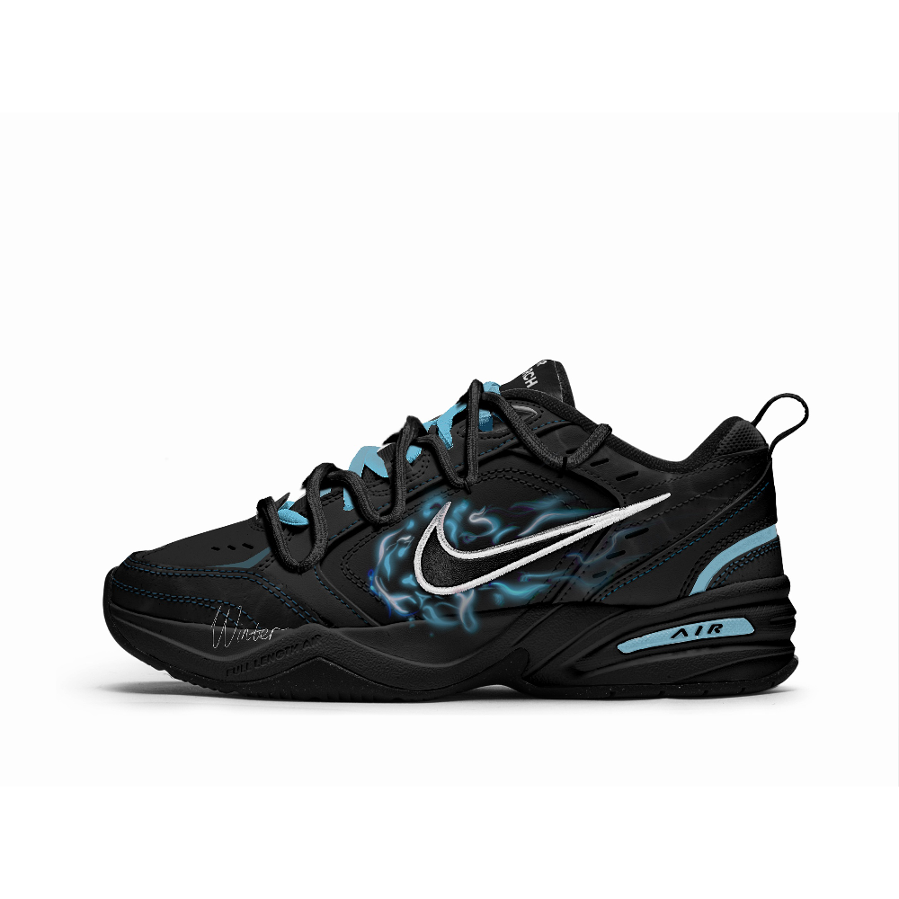 Nike Air Monarch 4 Free Panda Jellyfish Blue Anti-Slip Wear-Resistant Low-Top Chunky Sneakers Unisex Black Blue
