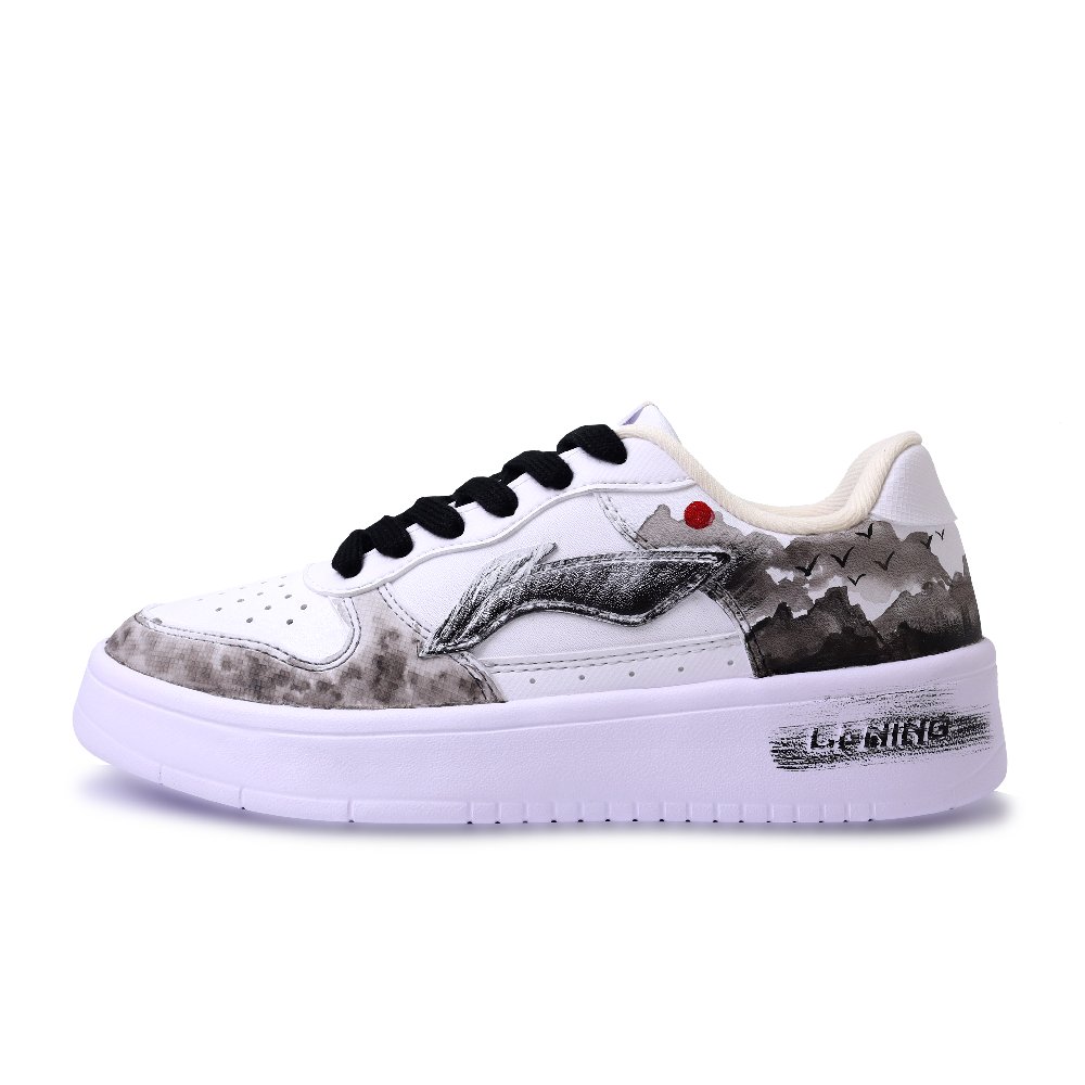 LiNing Pontoon Boats Abrasion Resistant Breathable Low Top Skateboard Shoes Unisex Black White