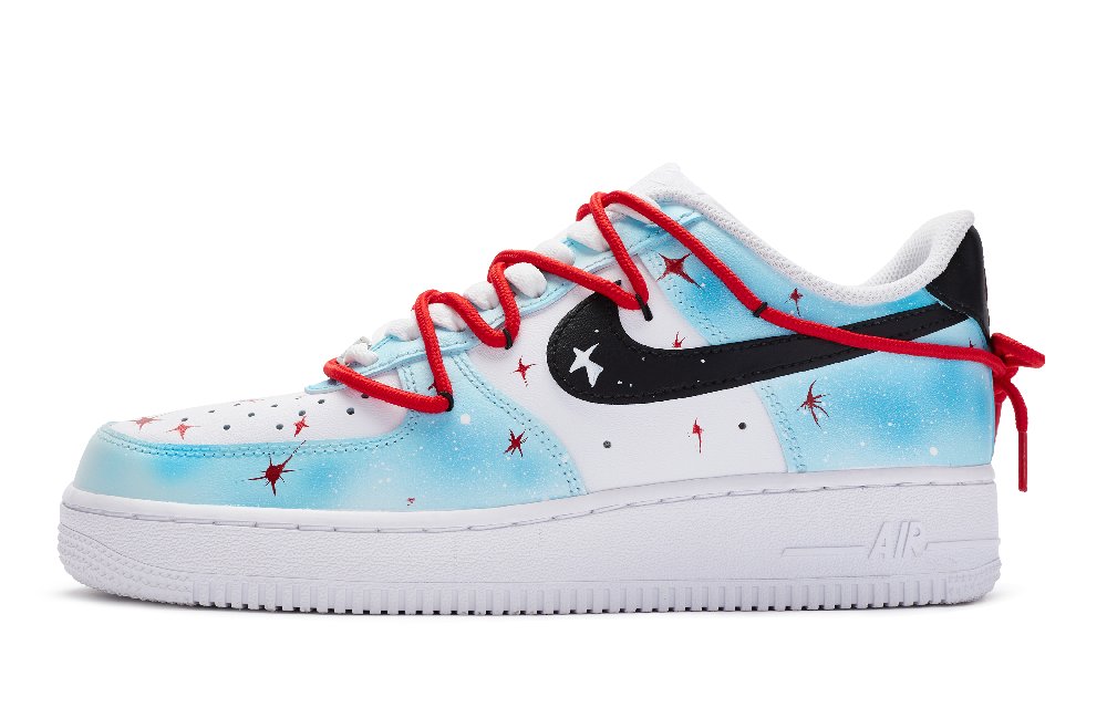 Nike Air Force 1 Low Top Skateboard Shoes GS Blue White Red Black