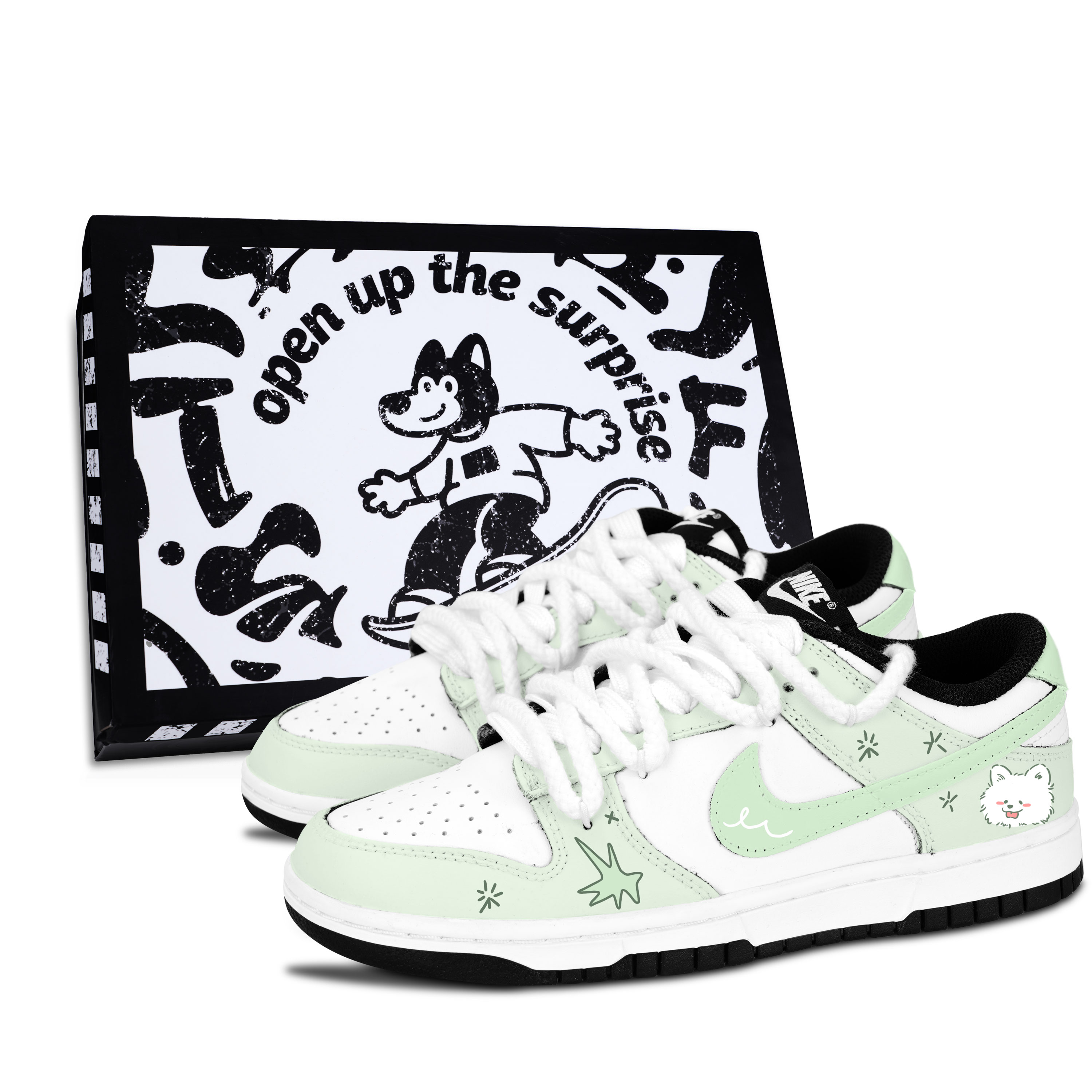 Nike Dunk Black White, Green Series Cute Star Slip Resistant Abrasion Resistant Low top Skateboard Shoes Unisex Green