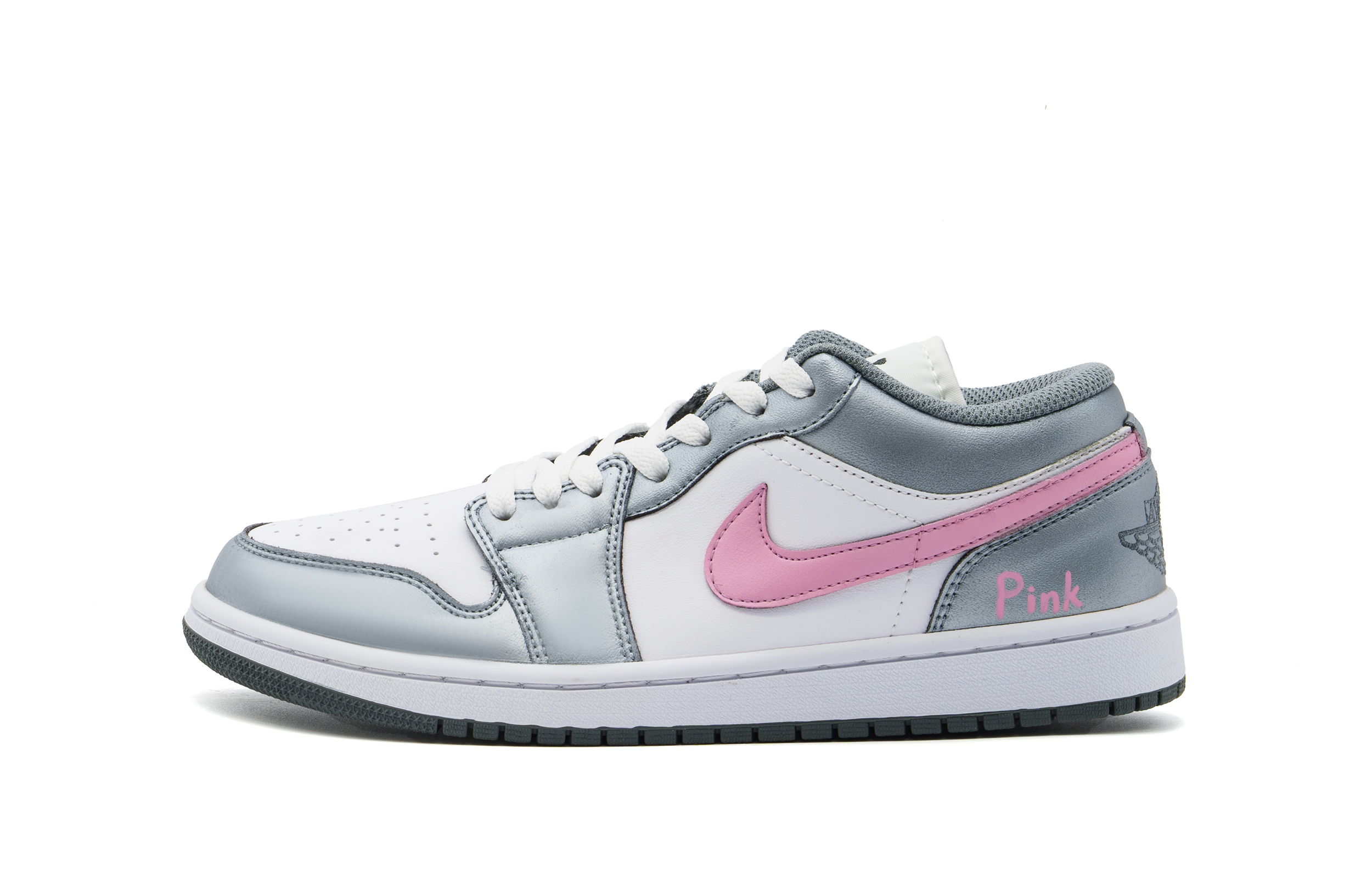 Jordan Air Jordan 1 Abrasion Resistant Low top Vintage Basketball Shoes Unisex Silver Pink