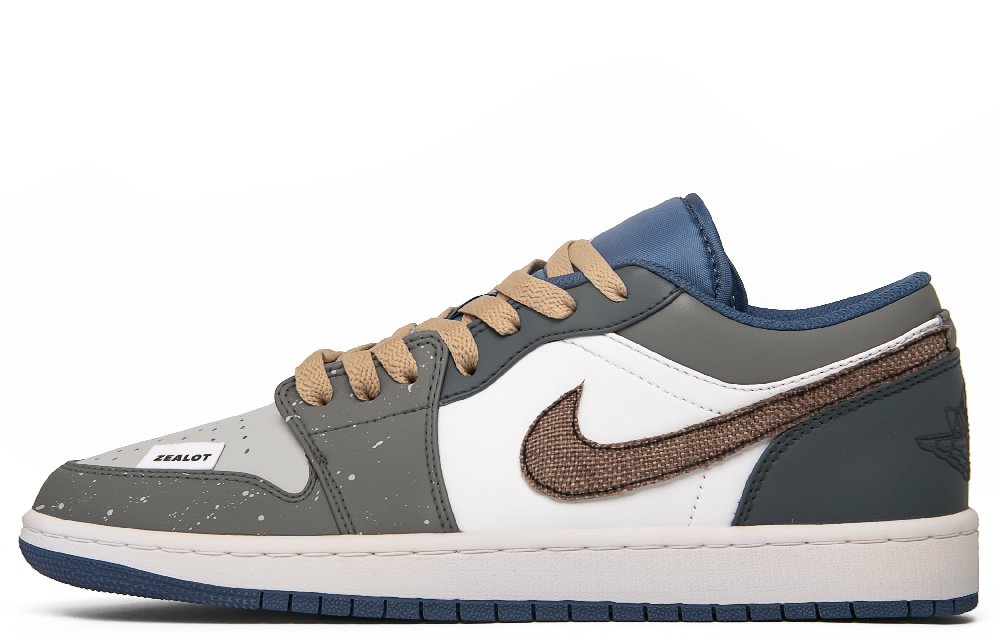 Jordan Air Jordan 1 Cushioning Anti-Slip And Wear-Resistant Low-Top Vintage Basketball Shoes Men's White Brown Blue
