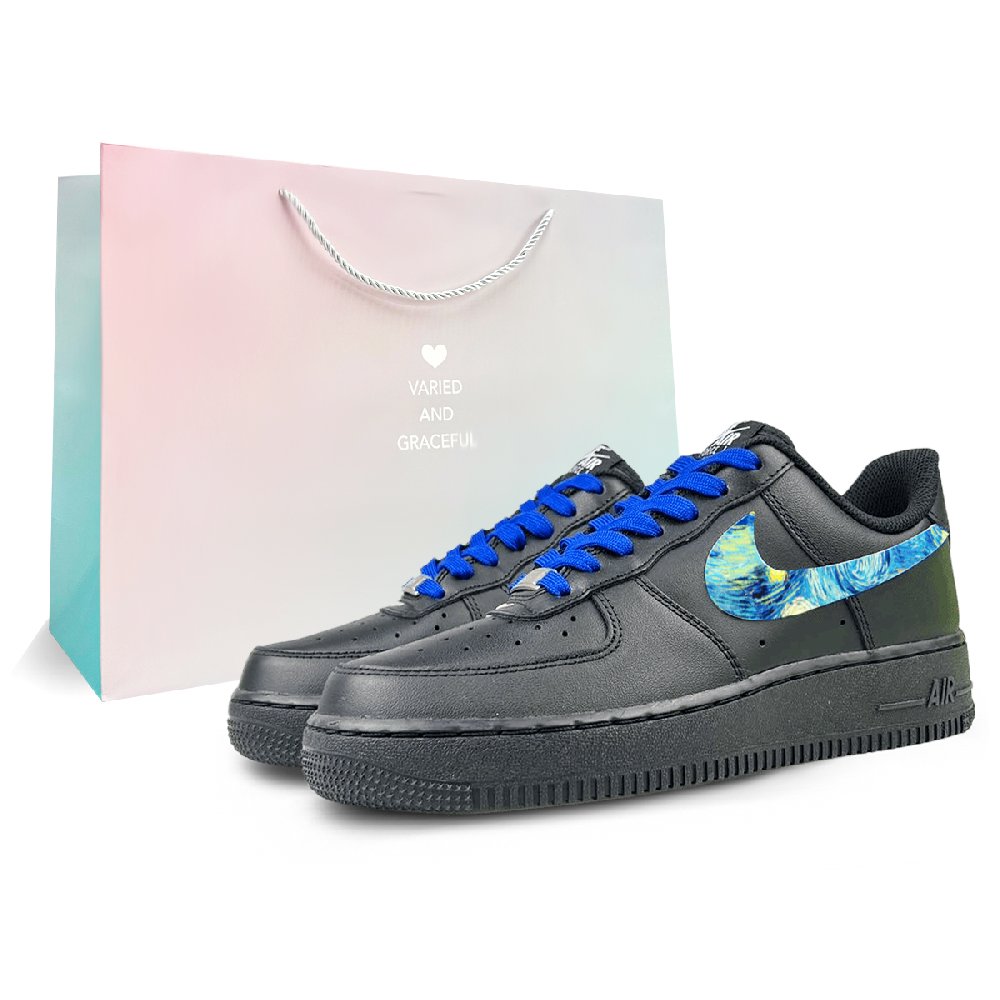 Nike Air Force 1 Anti-Slip Wear-Resistant Low-Top Skateboard Shoes Unisex Black Blue