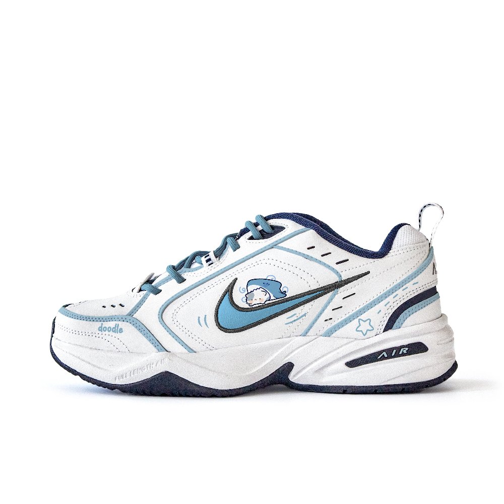 Nike Air Monarch 4 Anti Slip Wear Resistant Low Top Chunky Sneakers Unisex White Blue