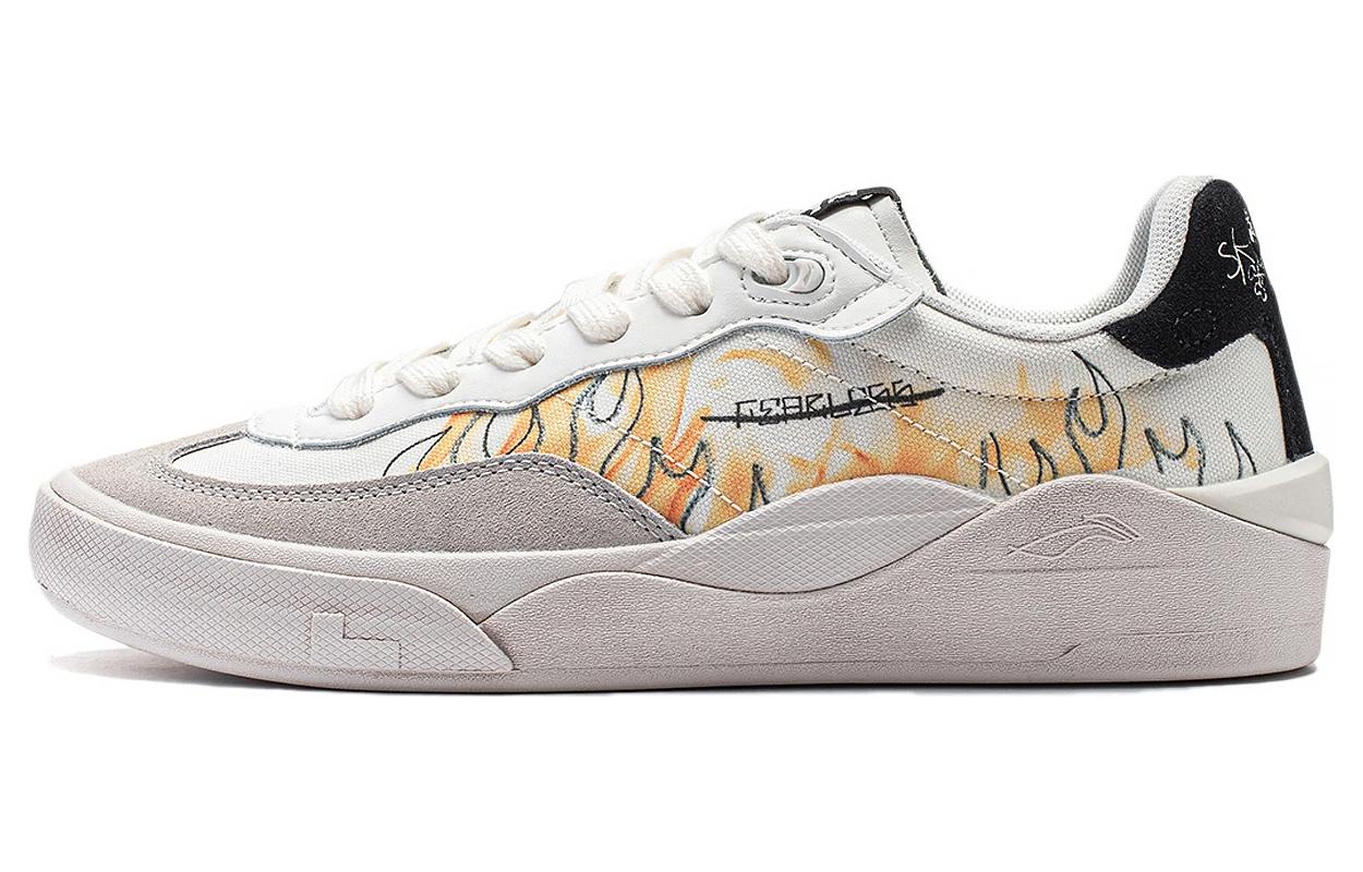 LiNing Skategeneral Slip Resistant Shock Absorbers Low top Skateboard Shoes Men's Champagne White