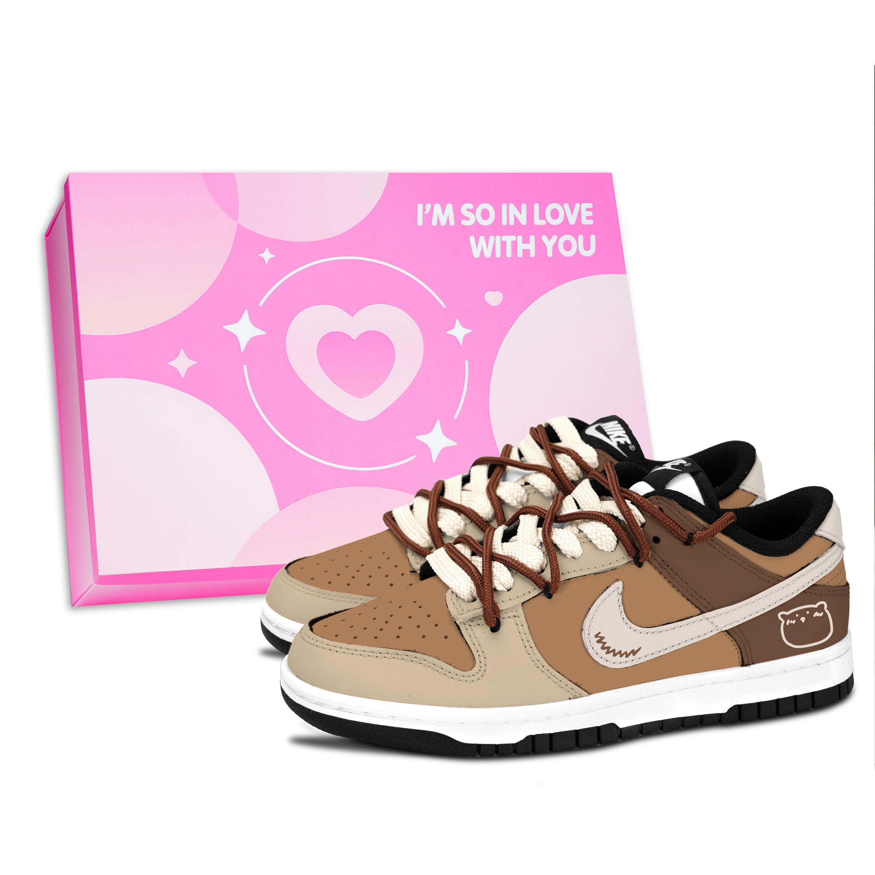 Nike Dunk Black White, Brown Bear Fun Slip Resistant Abrasion Resistant Low top Skateboard Shoes Unisex