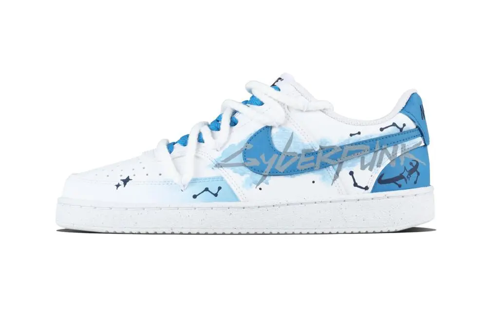 Nike Court Vision 1 Cyberpunk Abrasion Resistant Low top Skateboard Shoes Unisex Sky Blue