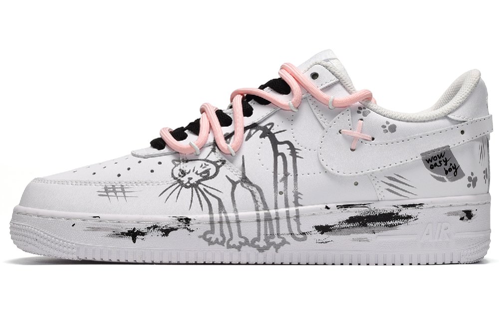 Nike Air Force 1 Coverage Low-Top Skateboard Shoes Men's Black White Gray