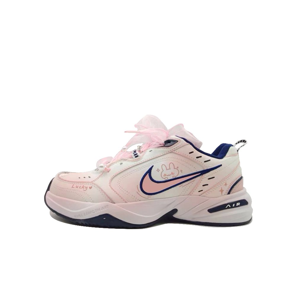 Nike Air Monarch 4 Anti-Slip Wear-Resistant Low-Top Chunky Sneakers Unisex White Pink