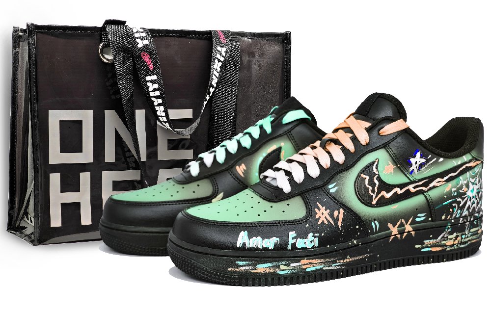 Nike Air Force 1 Low Top Skateboard Shoes Unisex Black Green