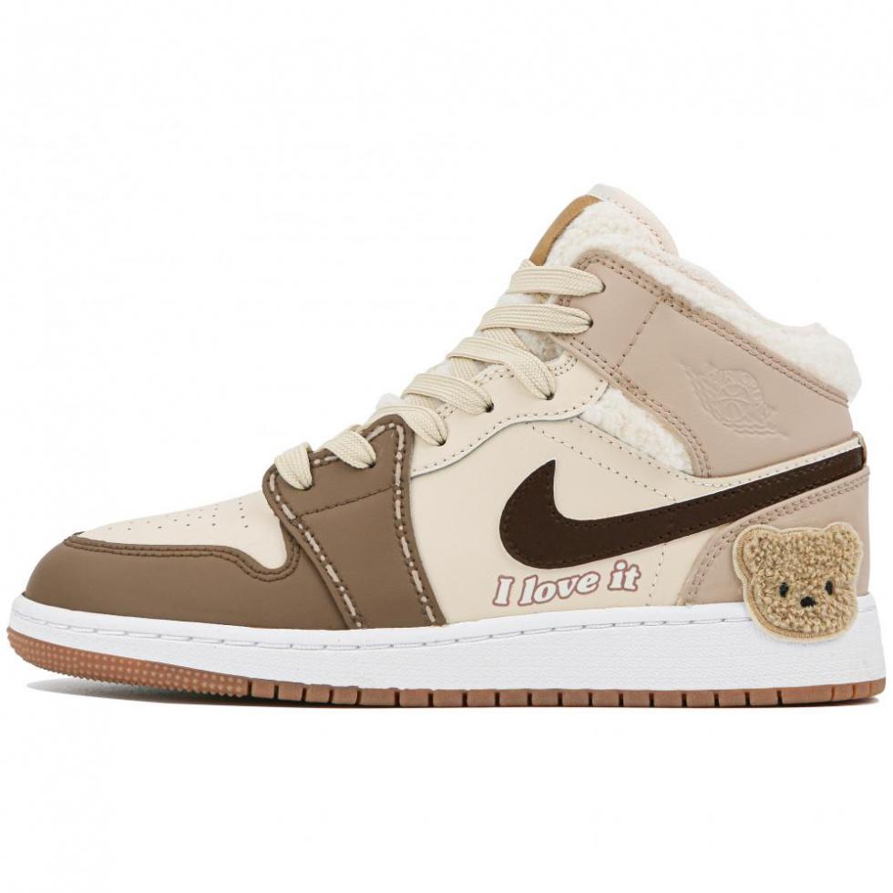 JORDAN Air JORDAN 1 Vintage Basketball Shoes Women's Mid-Top Brown White
