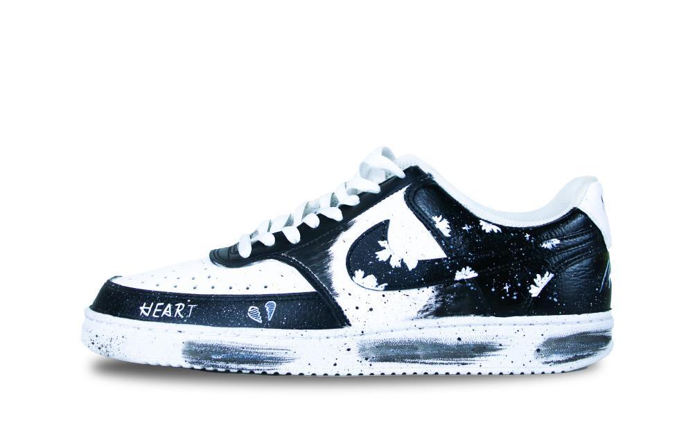 Nike Court Vision 1 Low Ink Splatter Daisy Anti-Slip Wear-Resistant Low-Top Skateboard Shoes Men's Black White