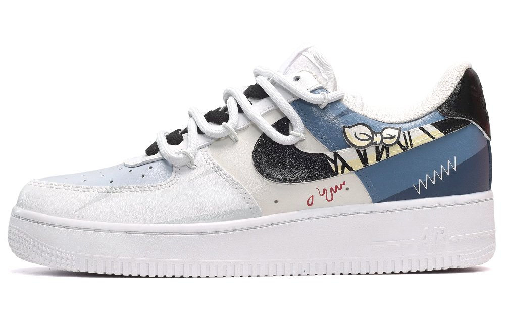 Nike Air Force 1 Low-Top Skateboard Shoes Men's Black White Blue