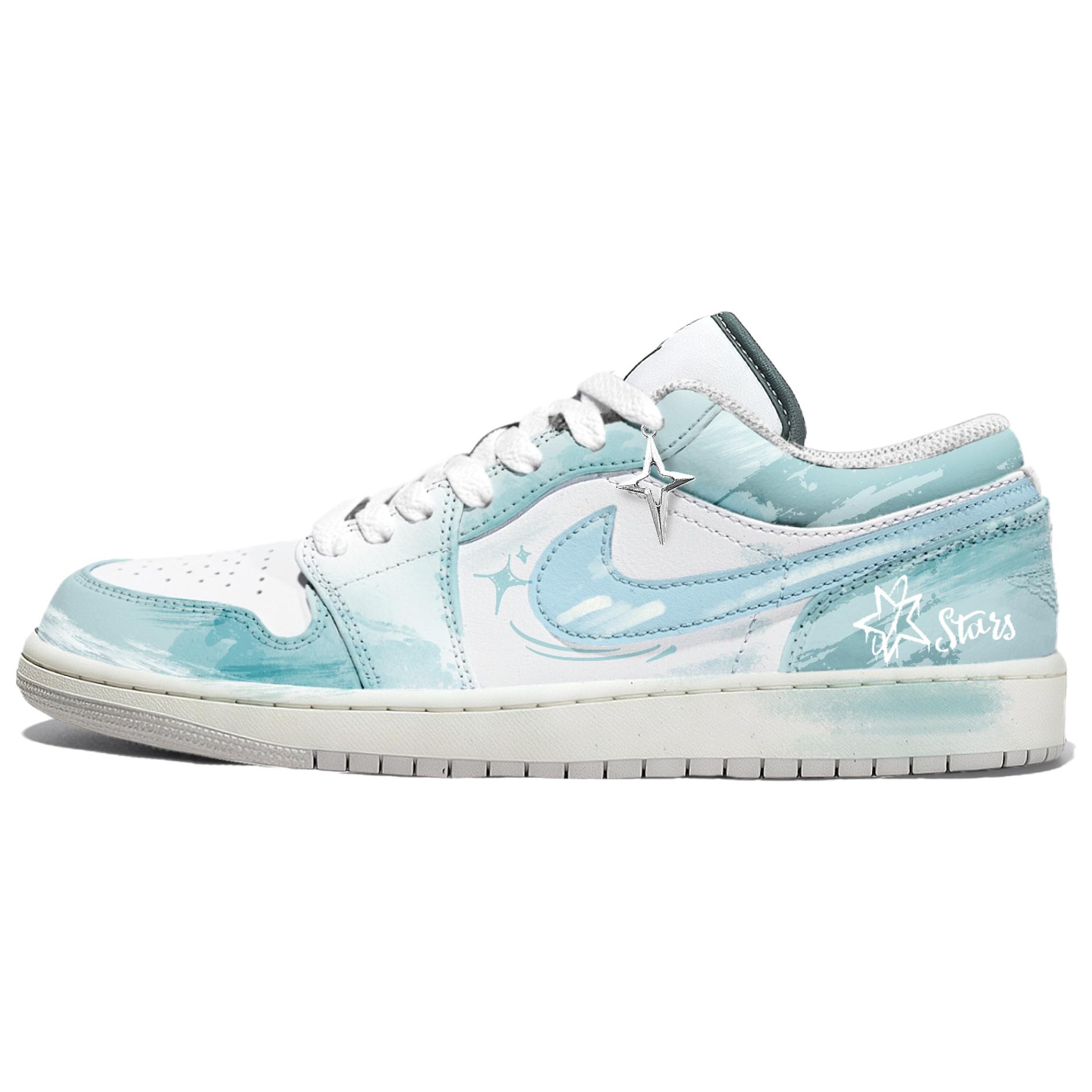 Jordan Air Jordan 1 Monsoon Cushioning Low top Vintage Basketball Shoes Unisex Blue Green