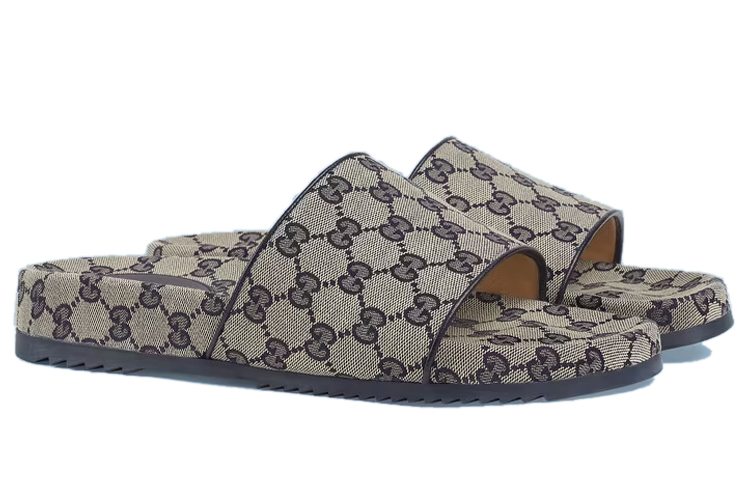 GUCCI Gg Slide Sandal Beige Blue Monogram