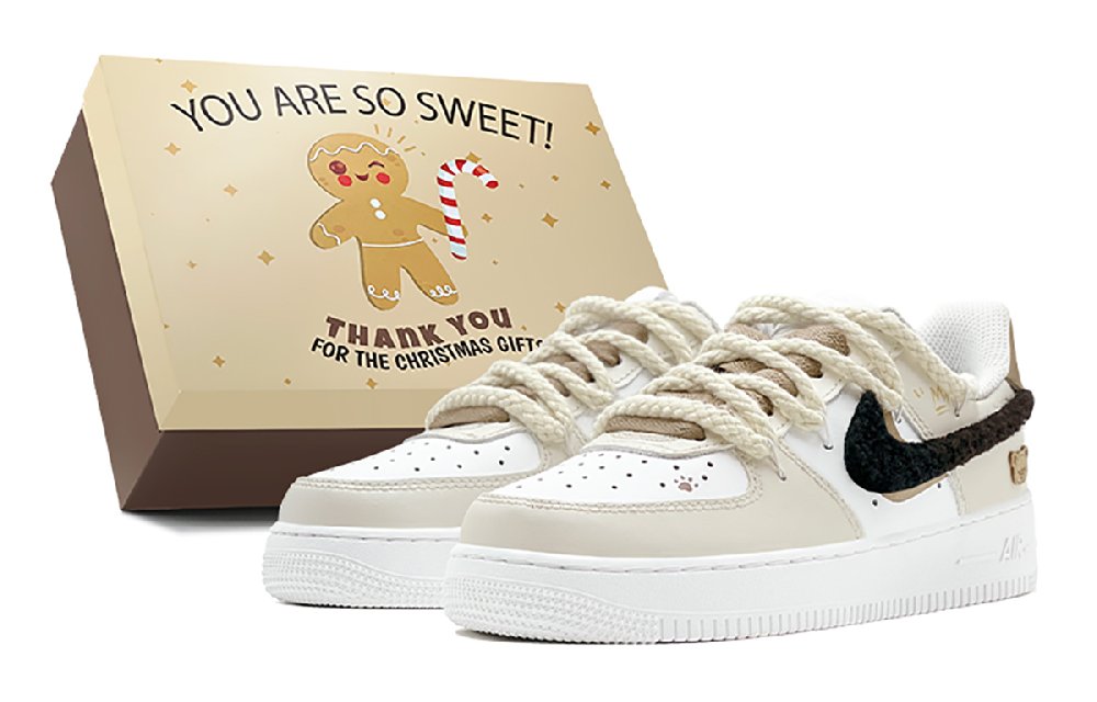 Nike Air Force 1 Air Force 1, Christmas Gift, Rattan Bear Low Top Skateboard Shoes Men's Brown White