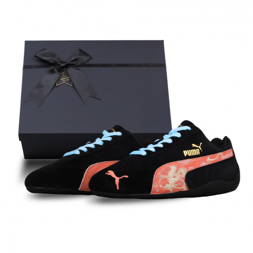 PUMA Speedcat Collection Yitiao Ya, Flying Brocade Low Top Casual Shoes Unisex Black Peach Red