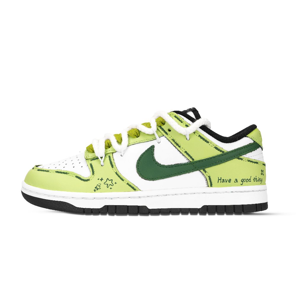 Nike Dunk Black White, Good Luck Always Comes Abrasion Resistant Low Top Skateboard Shoes Unisex Green White