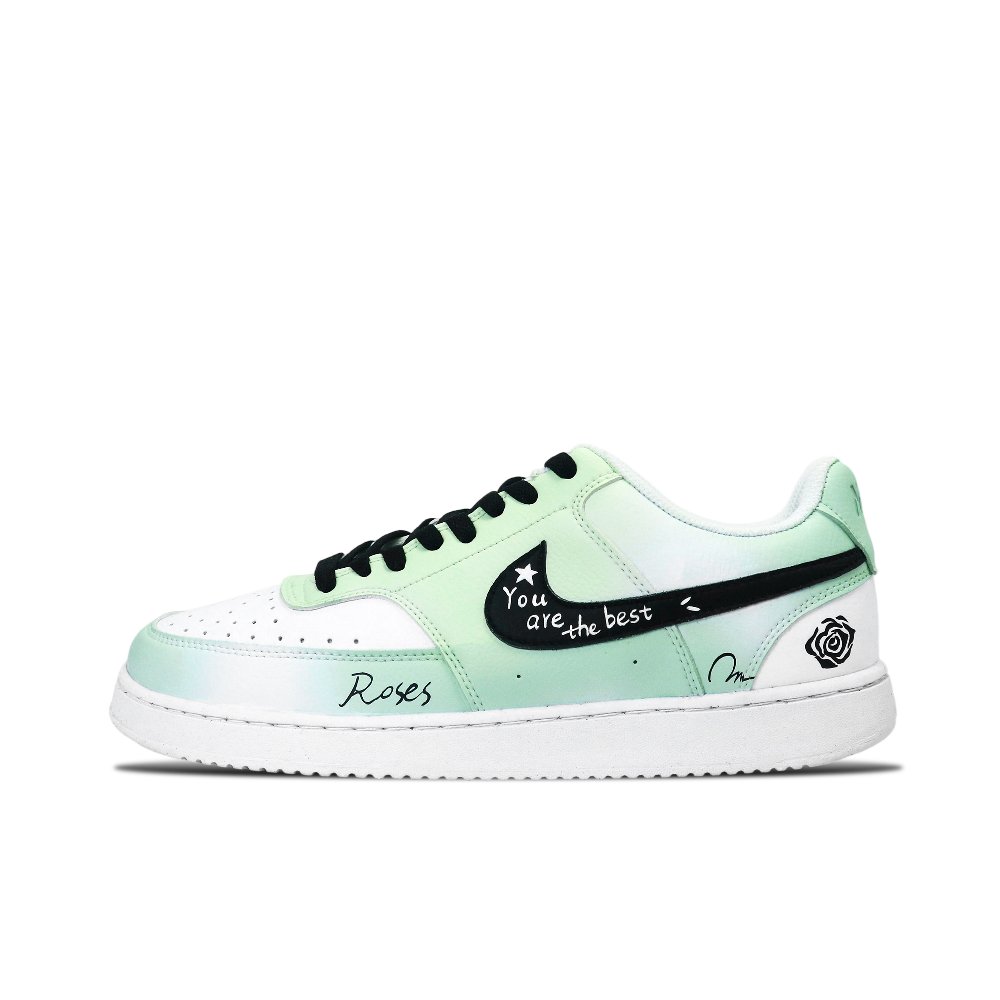 Nike Court Vision Fresh Ink Lightweight And Breathable Low Top Skateboard Shoes Men's Black White Green