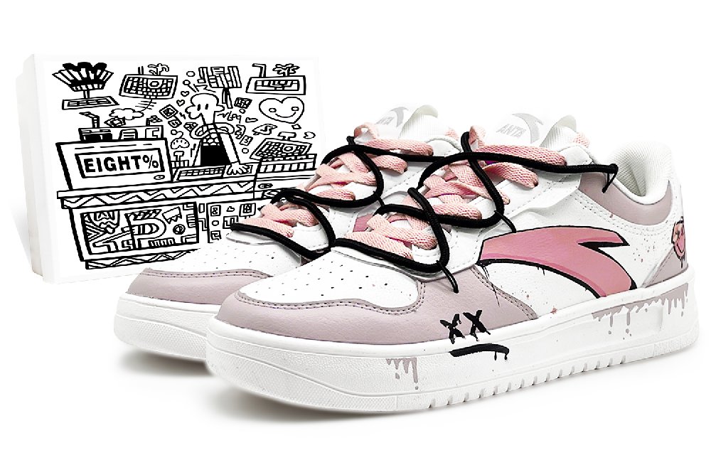 Anta Slip Resistant Cushioning Low Top Skateboard Shoes Men's White Pink