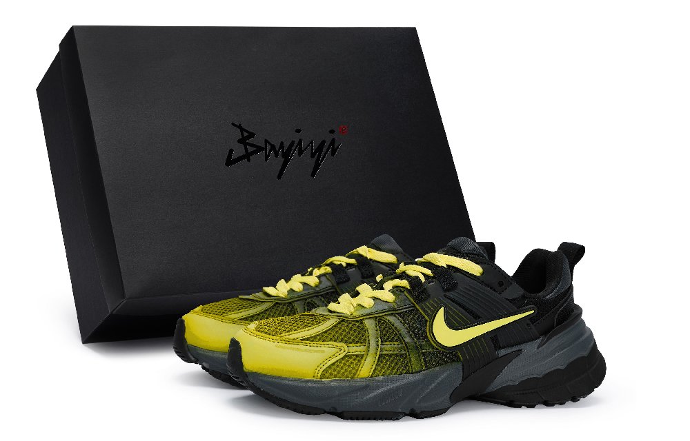 Nike V2K Run Cushioning Wear-Resistant Low-Top Running Shoes Women's Black Yellow