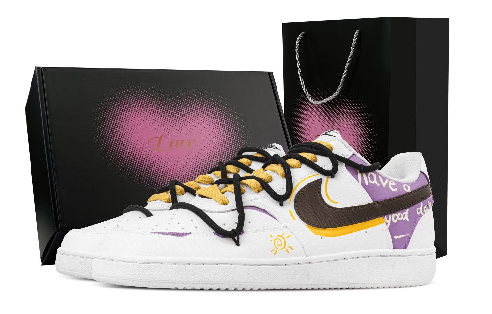 Nike Court Vision 1 Summer Party Abrasion Resistant Low Top Skateboard Shoes Men's Purple Yellow