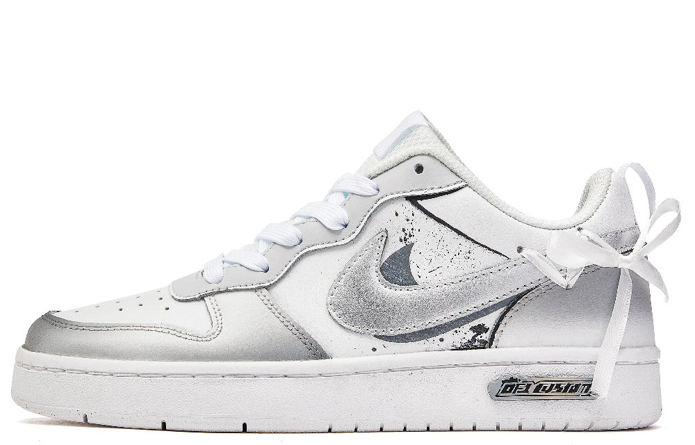 Nike Court Borough Low ADCDAVINCI Custom, Mercury Pouring Low Top Skateboard Shoes Women's Silver White